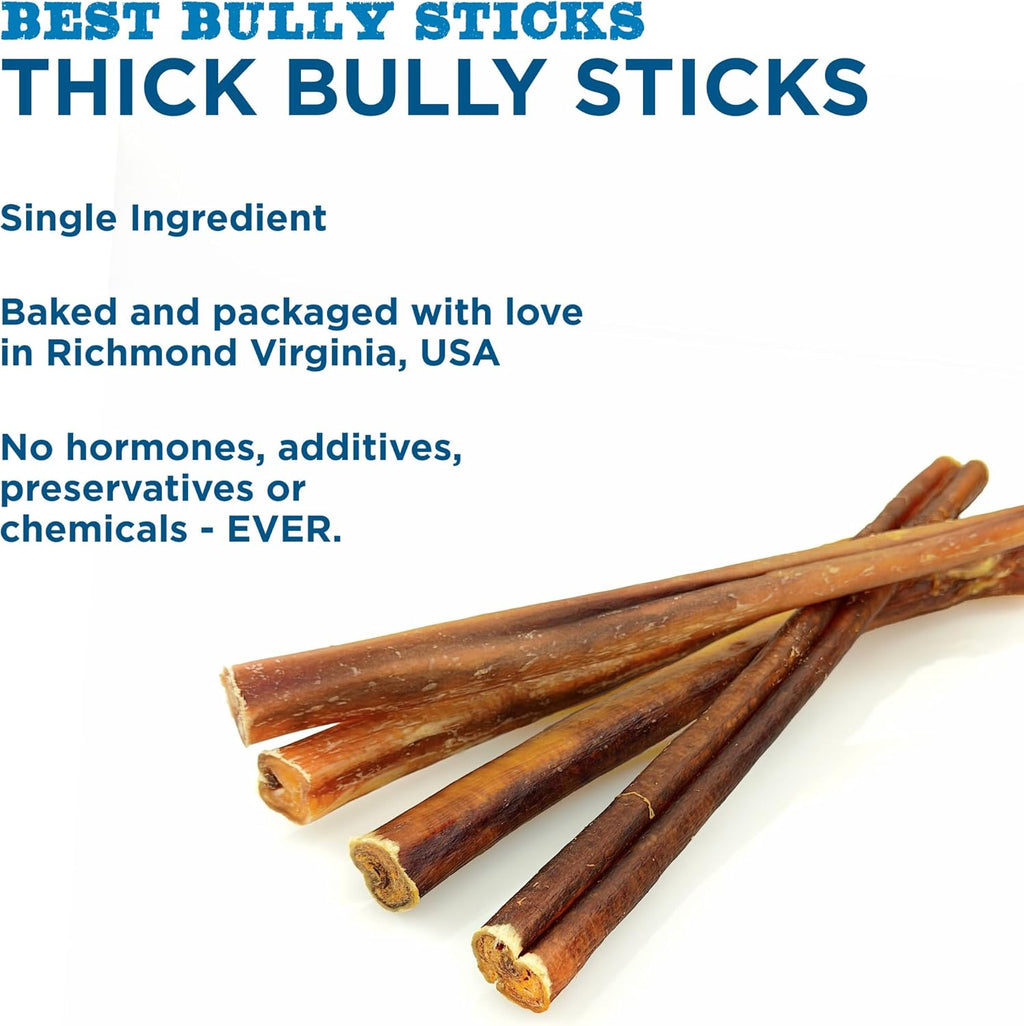 Best Bully Sticks Thick 12 Inch Bully Sticks for Dogs - 18 Count (Pack of 1) - Natural, Grass-Fed Beef, Single Ingredient, Grain and Rawhide Free - Large Breeds