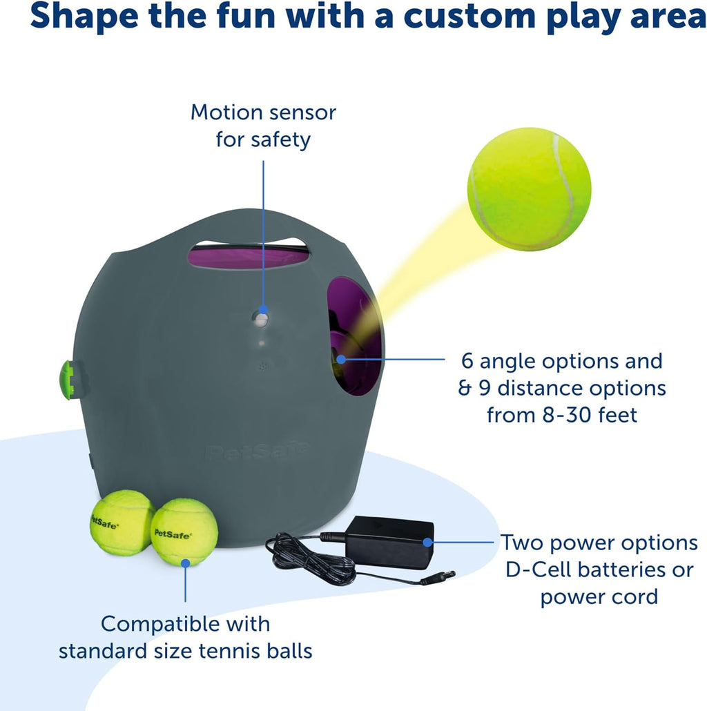 PetSafe Automatic Ball Launcher, Interactive Dog Toy for Enrichment, Tennis Balls Included - Motion Sensor Promotes Safe Play - Indoor/Outdoor - Adjustable Range - A/C Adaptor or Batteries, All Breeds
