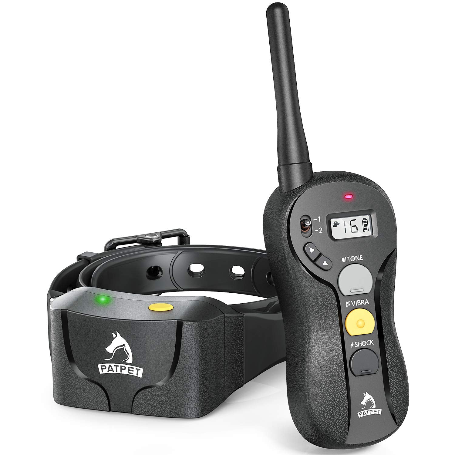 PATPET 2 Dogs Training Collar with Remote - IPX7 Waterproof Shock Collar for 2 Dogs with 3 Modes (Beep/Vibration/16 Levels Static), 3000FT Rechargeable E Collar for Medium Large Dogs (10-140 lbs)