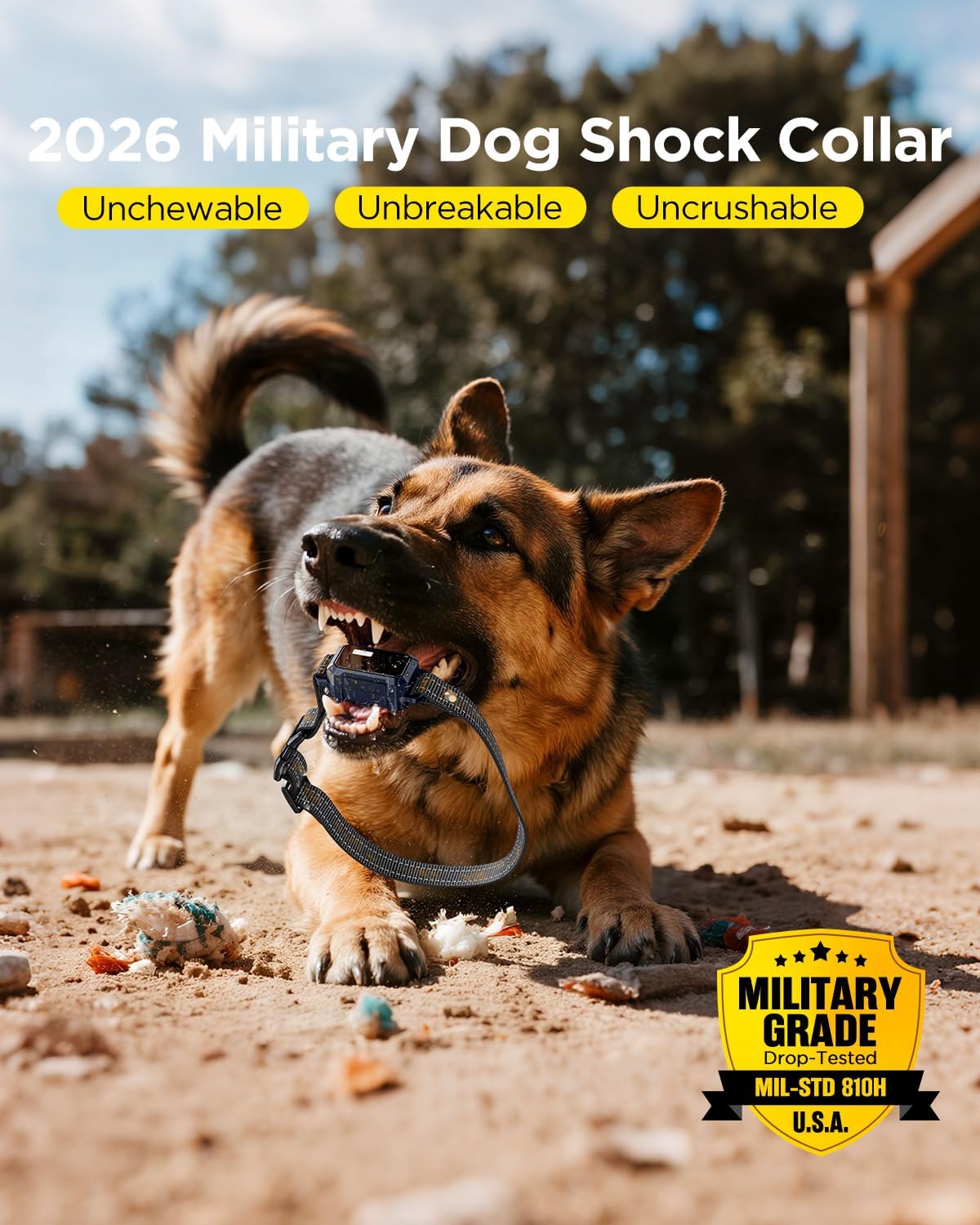 BLACKDOG Military Dog Shock Collar 2 Dogs (5-150lbs) - 4200ft Dog Training Collar with Remote, 4 Training Modes, Flashlight&Strobe, 90-Day Battery, IP67 Waterproof Dog E Collar for All Breeds (Blue)