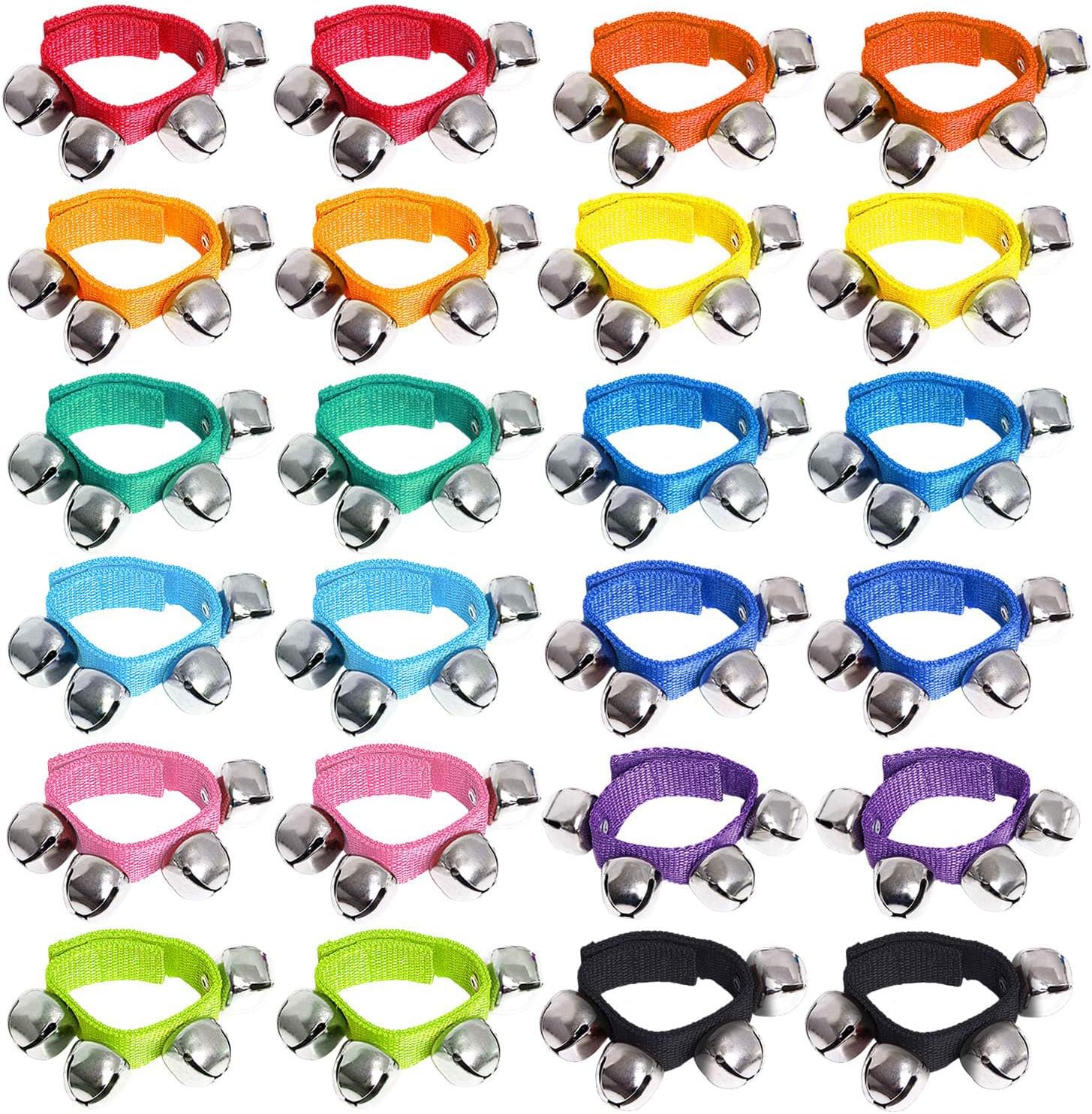 Augshy Jingle Bells, 24 Pcs Wrist Band Jingle Bells, 12 Musical Instruments Gift for Kids