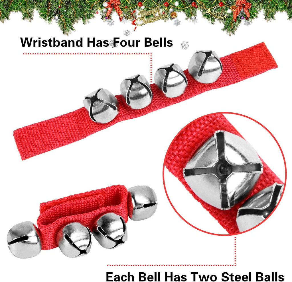 Augshy 10PCS Christmas Wrist Band Jingle Bells, Musical Instruments for Christmas Party Favors (Red and Green)