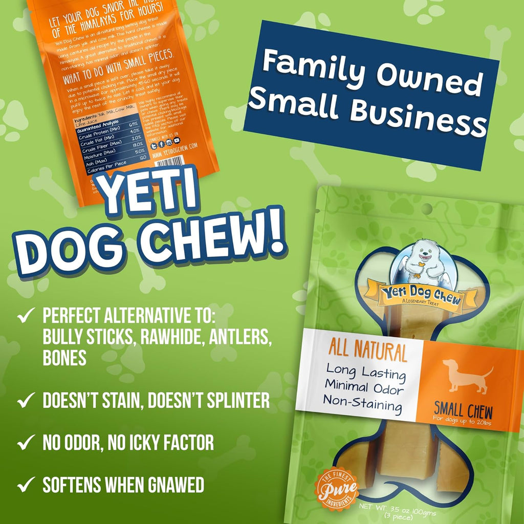 Yeti Dog Chew - Yak Cheese Himalayan - Healthy Long Lasting - Yak Chews for Large, Medium and Small Dogs - Yak Bones for Dogs - Natural Yak Cheese - Small, Bulk, 3lb, 40 Piece