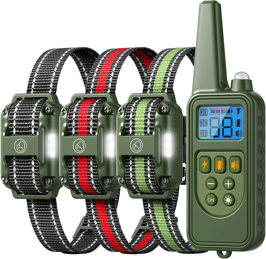 Dog Training Collar with Remote, 2600FT Range,4 Training Modes Beep, Shake, Safe Shock, LED Light,Rechargeable IPX7 Waterproof for All Breeds Sizes, withThree Receiver Collars for 3 Dogs