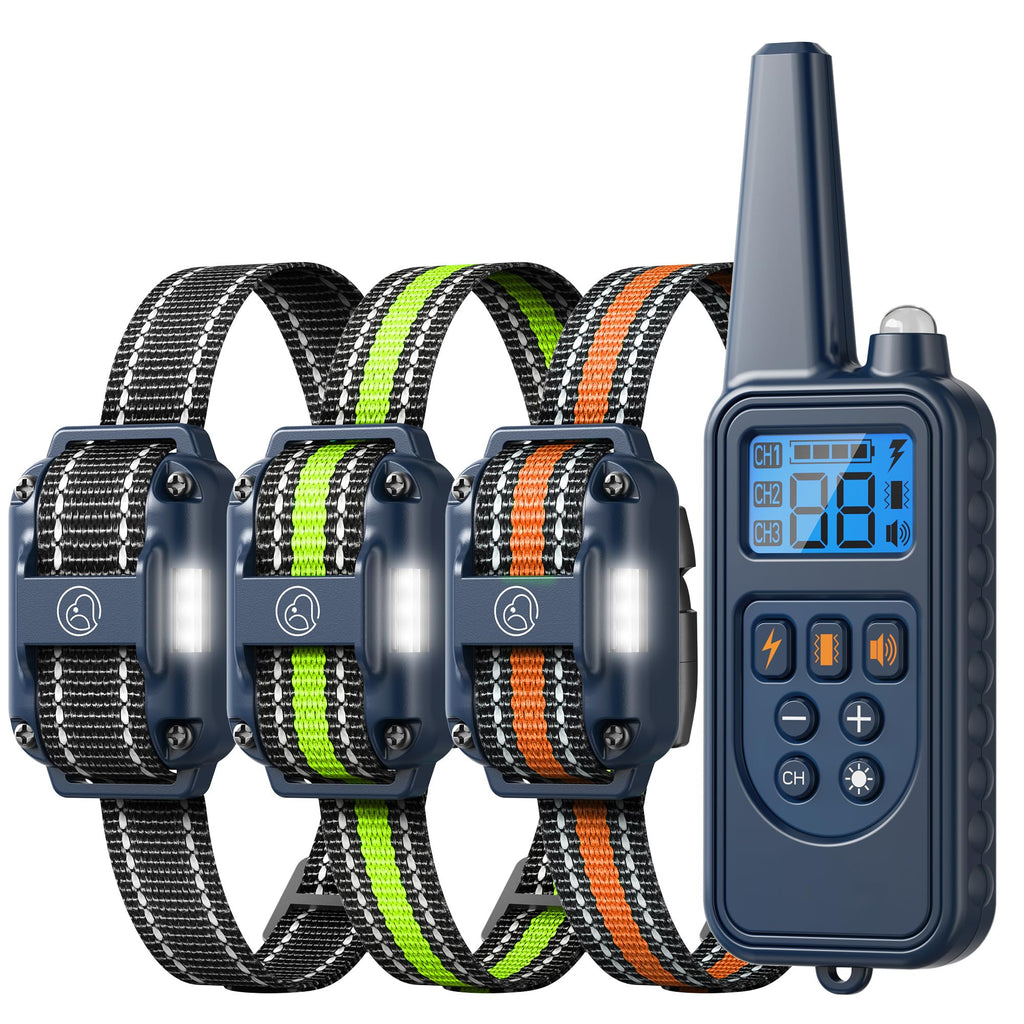 Dog Training Collar with Remote, 2600FT Range,4 Training Modes Beep, Shake, Safe Shock, LED Light,Rechargeable IPX7 Waterproof for All Breeds Sizes, withThree Receiver Collars for 3 Dogs