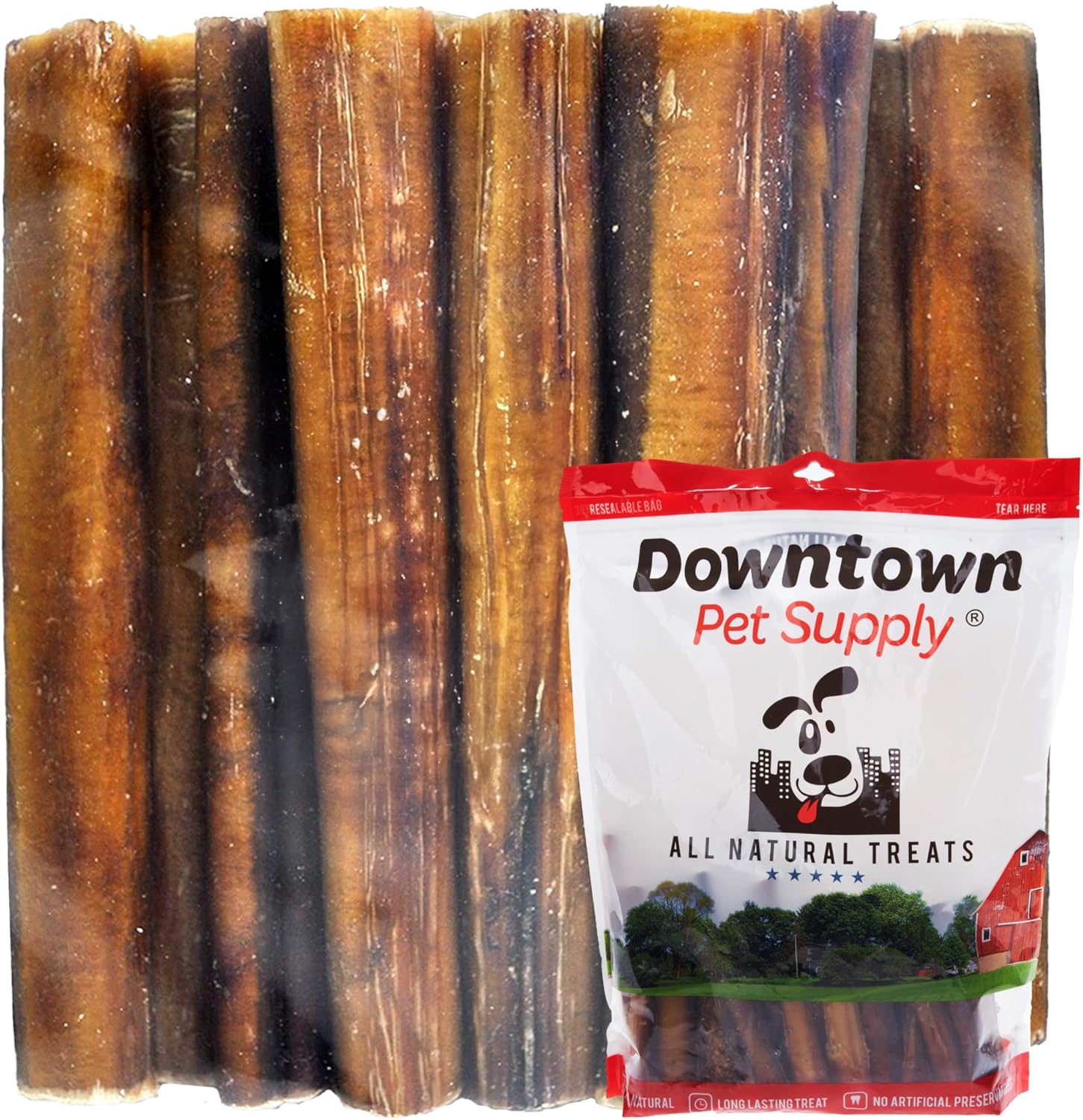 Downtown Pet Supply Jumbo Bully Sticks for Dogs - Natural Beef Chews, Low-Odor & Rawhide-Free, Long Lasting Dog Treats for Aggressive Chewers - Healthy, Safe & Delicious Chews Dogs Love (12" 40 Pack)