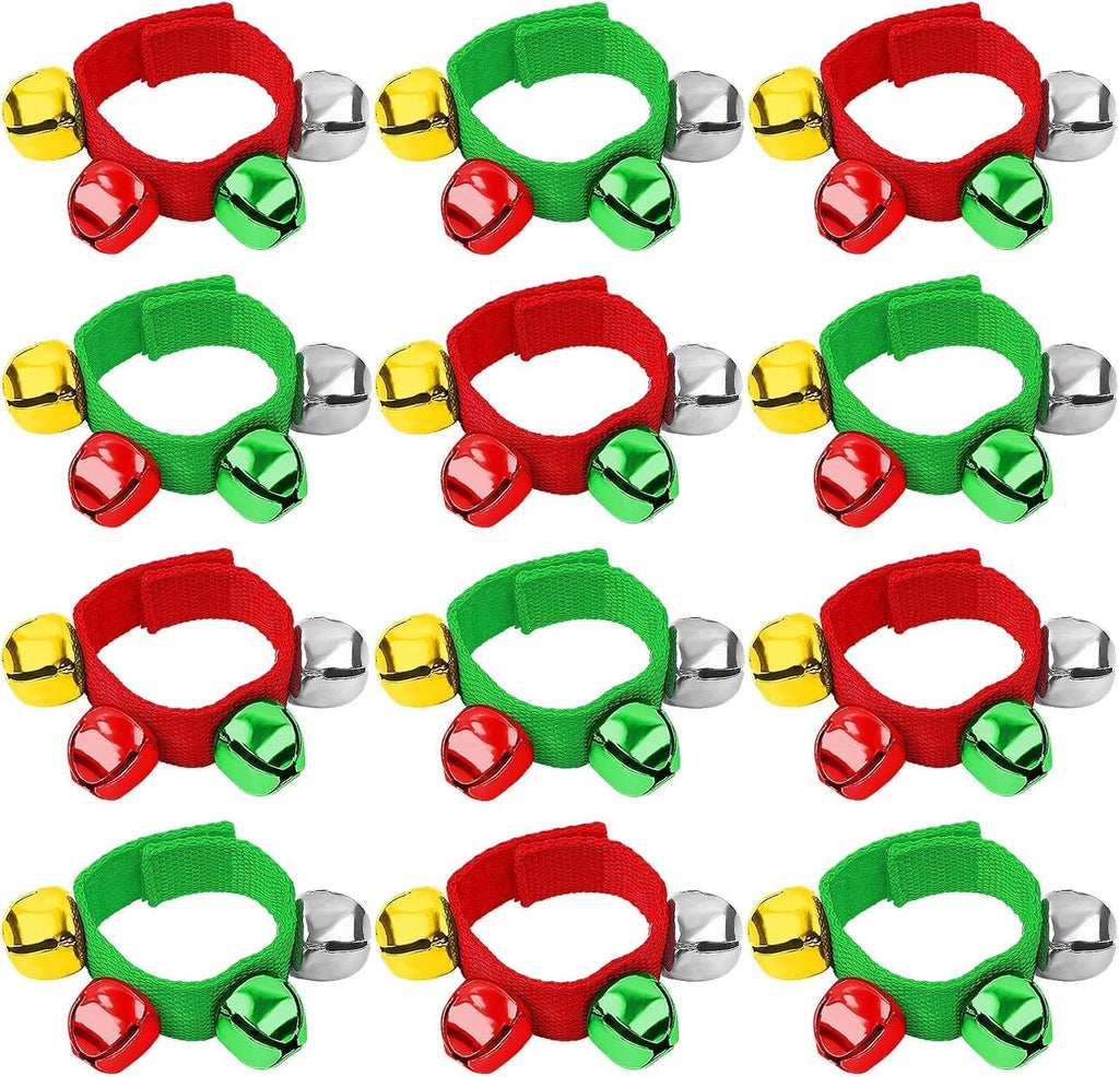 Augshy 10PCS Christmas Wrist Band Jingle Bells, Musical Instruments for Christmas Party Favors (Red and Green)