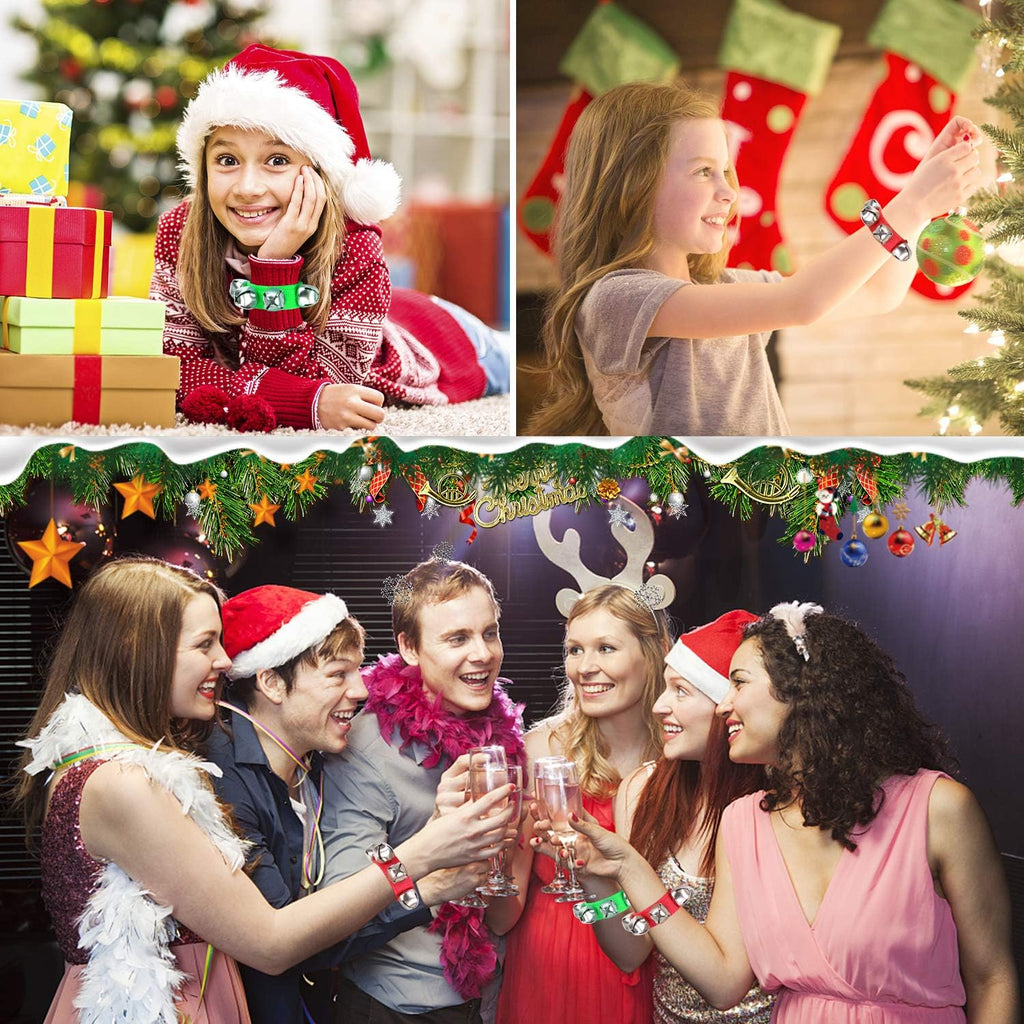 Augshy 10PCS Christmas Wrist Band Jingle Bells, Musical Instruments for Christmas Party Favors (Red and Green)