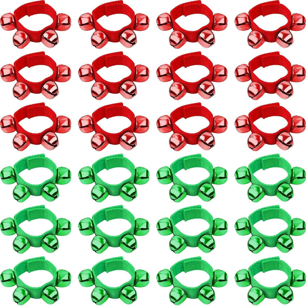 Augshy 10PCS Christmas Wrist Band Jingle Bells, Musical Instruments for Christmas Party Favors (Red and Green)