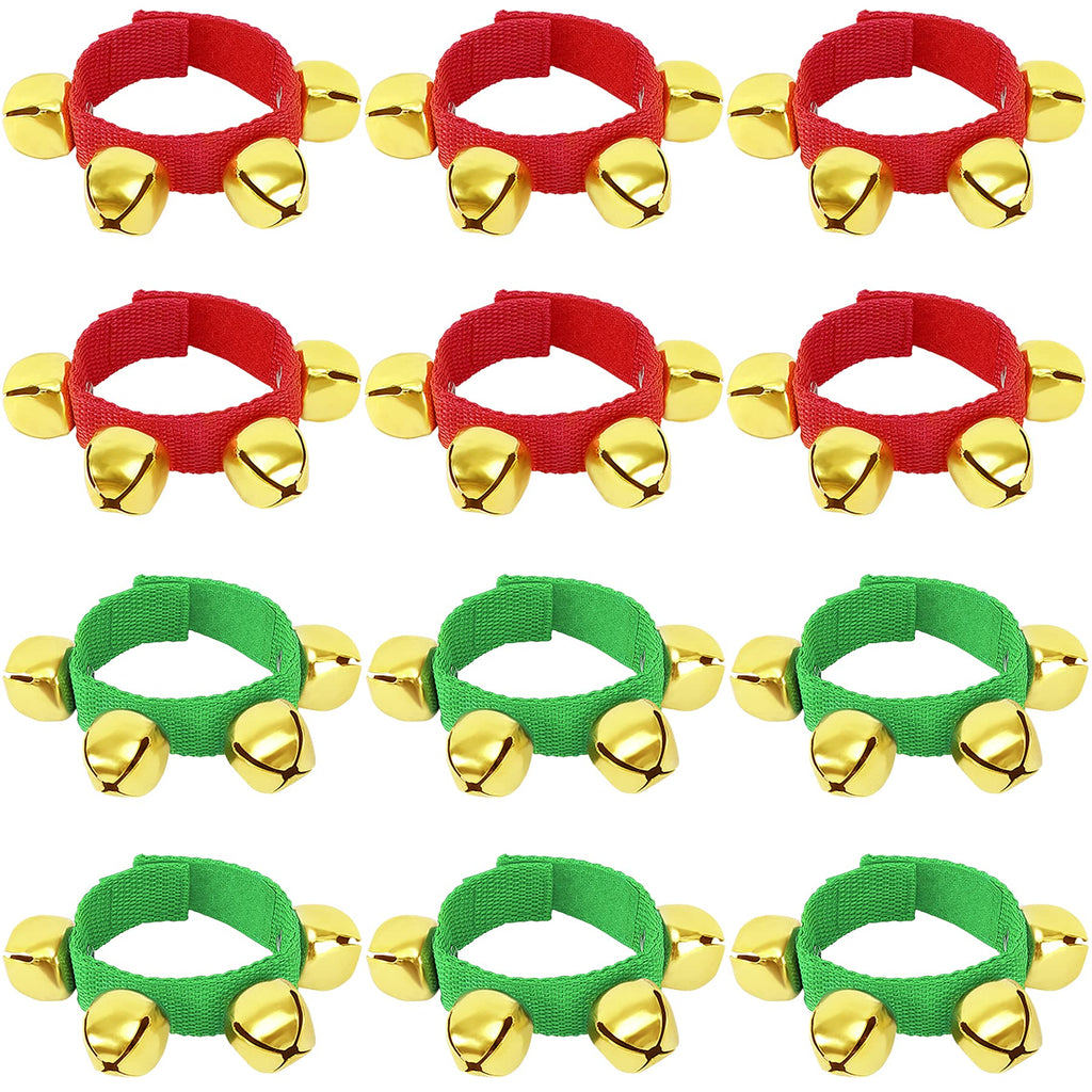 Augshy 10PCS Christmas Wrist Band Jingle Bells, Musical Instruments for Christmas Party Favors (Red and Green)