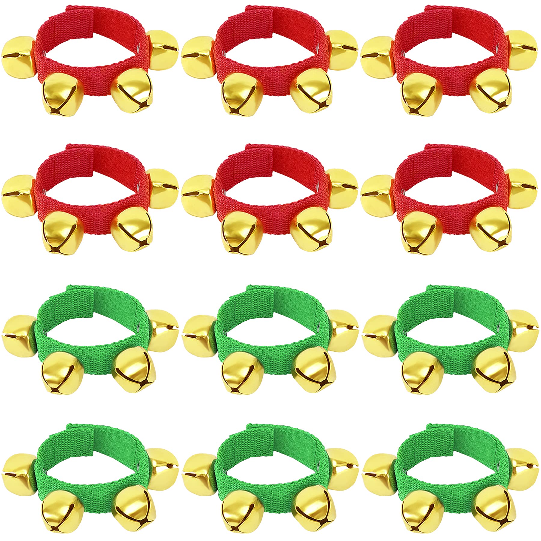 Augshy 10PCS Christmas Wrist Band Jingle Bells, Musical Instruments for Christmas Party Favors (Red and Green)