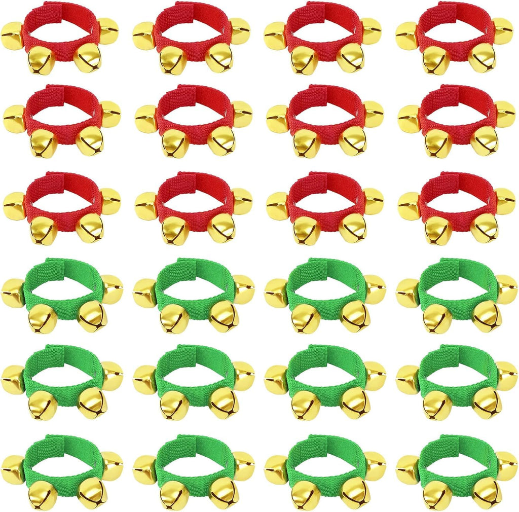 Augshy 10PCS Christmas Wrist Band Jingle Bells, Musical Instruments for Christmas Party Favors (Red and Green)