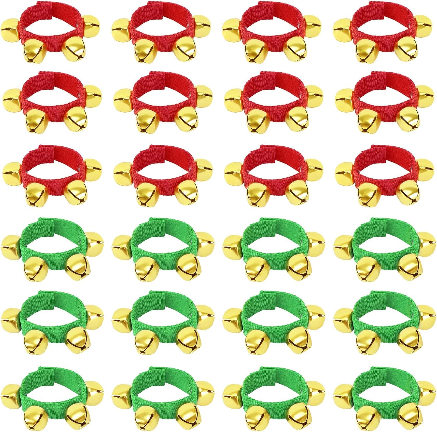 Augshy 10PCS Christmas Wrist Band Jingle Bells, Musical Instruments for Christmas Party Favors (Red and Green)