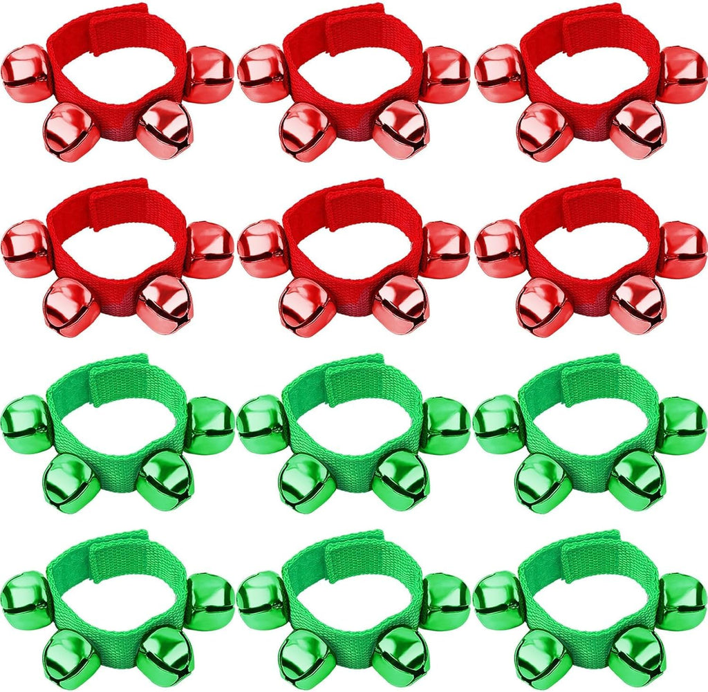Augshy 10PCS Christmas Wrist Band Jingle Bells, Musical Instruments for Christmas Party Favors (Red and Green)